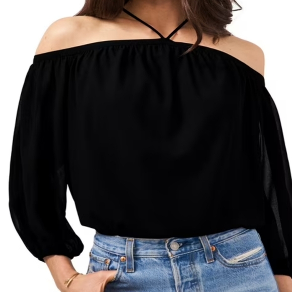 1. State Black Off-Shoulder Blouse - Picture 1 of 9